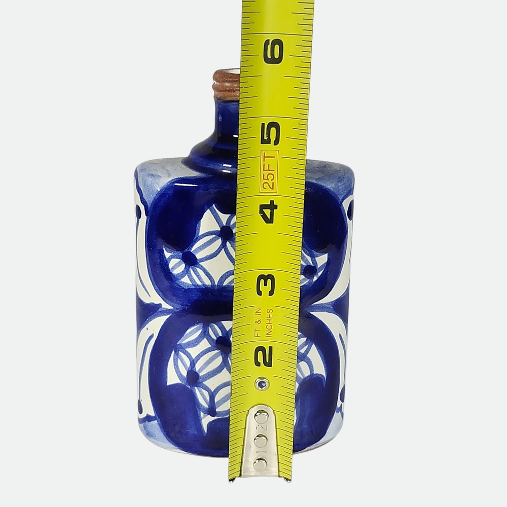 Mexican Talavera Pottery Bottle Flask Cobalt Blue White Hand Painted Mexico - Picture 7 of 11